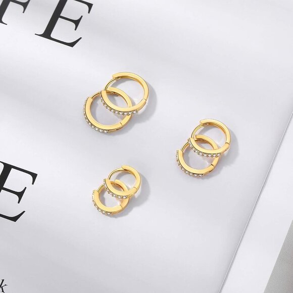 Sterling Silver Huggie Hoop Earrings Set 3 Pairs Hypoallergenic for Men Women - Picture 7 of 7